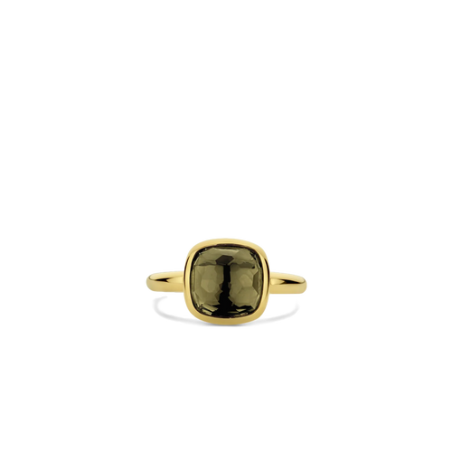 Anillo de plata bañada en oro amarillo con perla de cristal