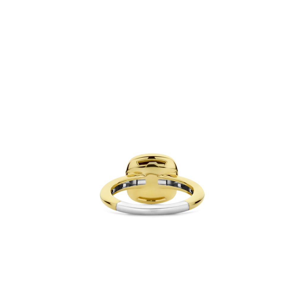 Anillo de plata bañada en oro amarillo con perla de cristal