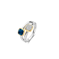 Anillo doble de plata bañada en oro con piedra azul