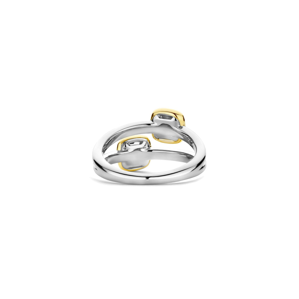 Anillo doble de plata bañada en oro con piedra azul