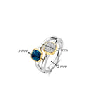 Anillo doble de plata bañada en oro con piedra azul