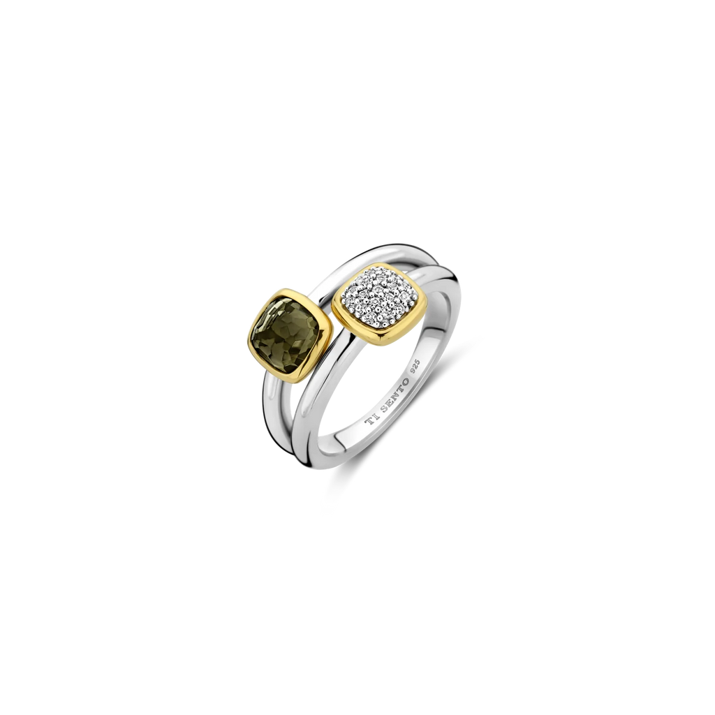 Anillo de plata bañada en oro amarillo con zirconia y perla de cristal