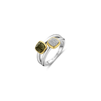 Anillo de plata bañada en oro amarillo con zirconia y perla de cristal