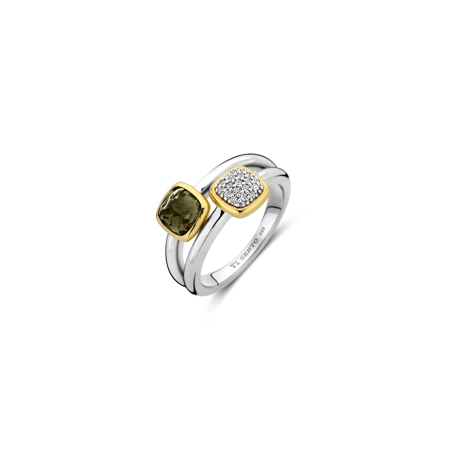 Anillo de plata bañada en oro amarillo con zirconia y perla de cristal