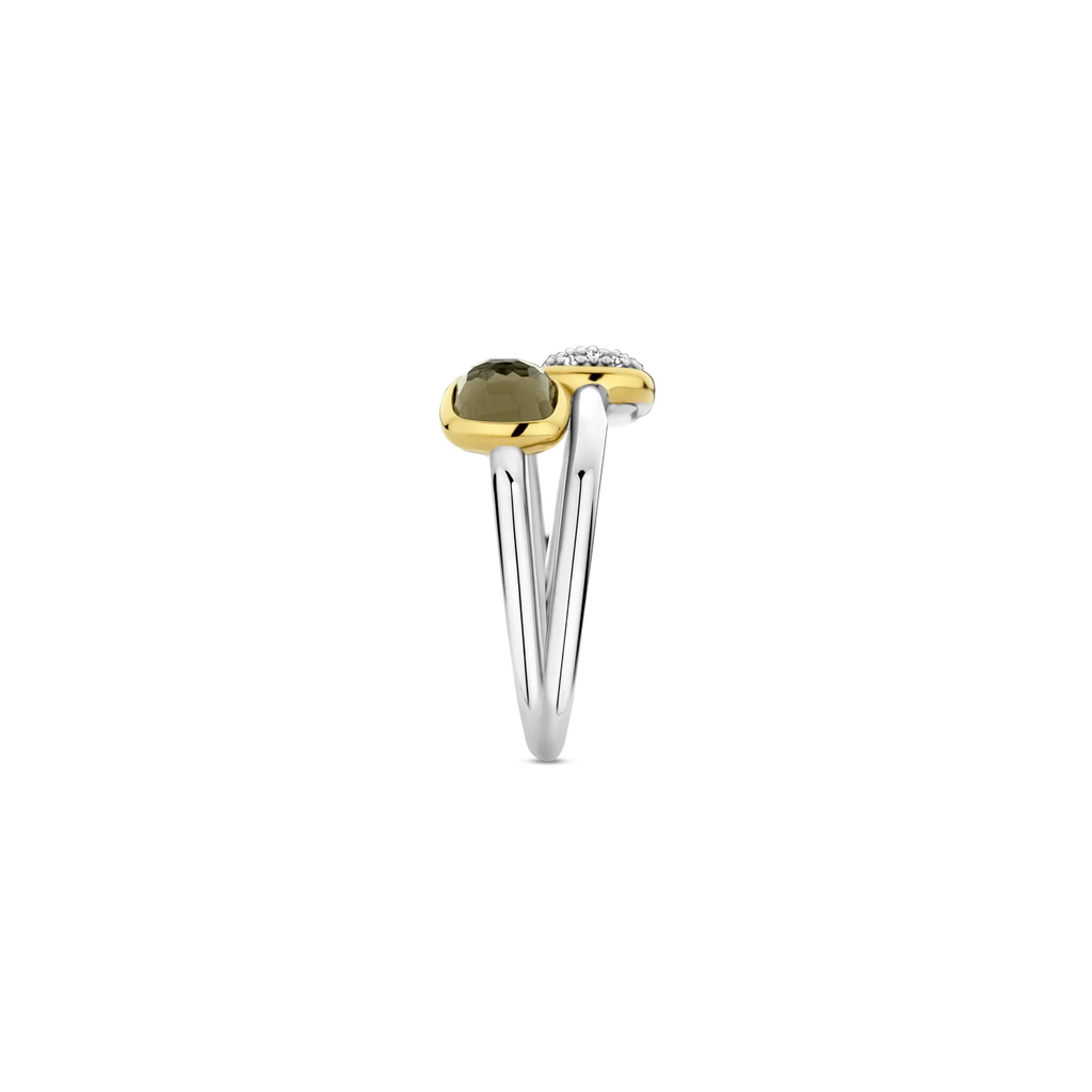 Anillo de plata bañada en oro amarillo con zirconia y perla de cristal