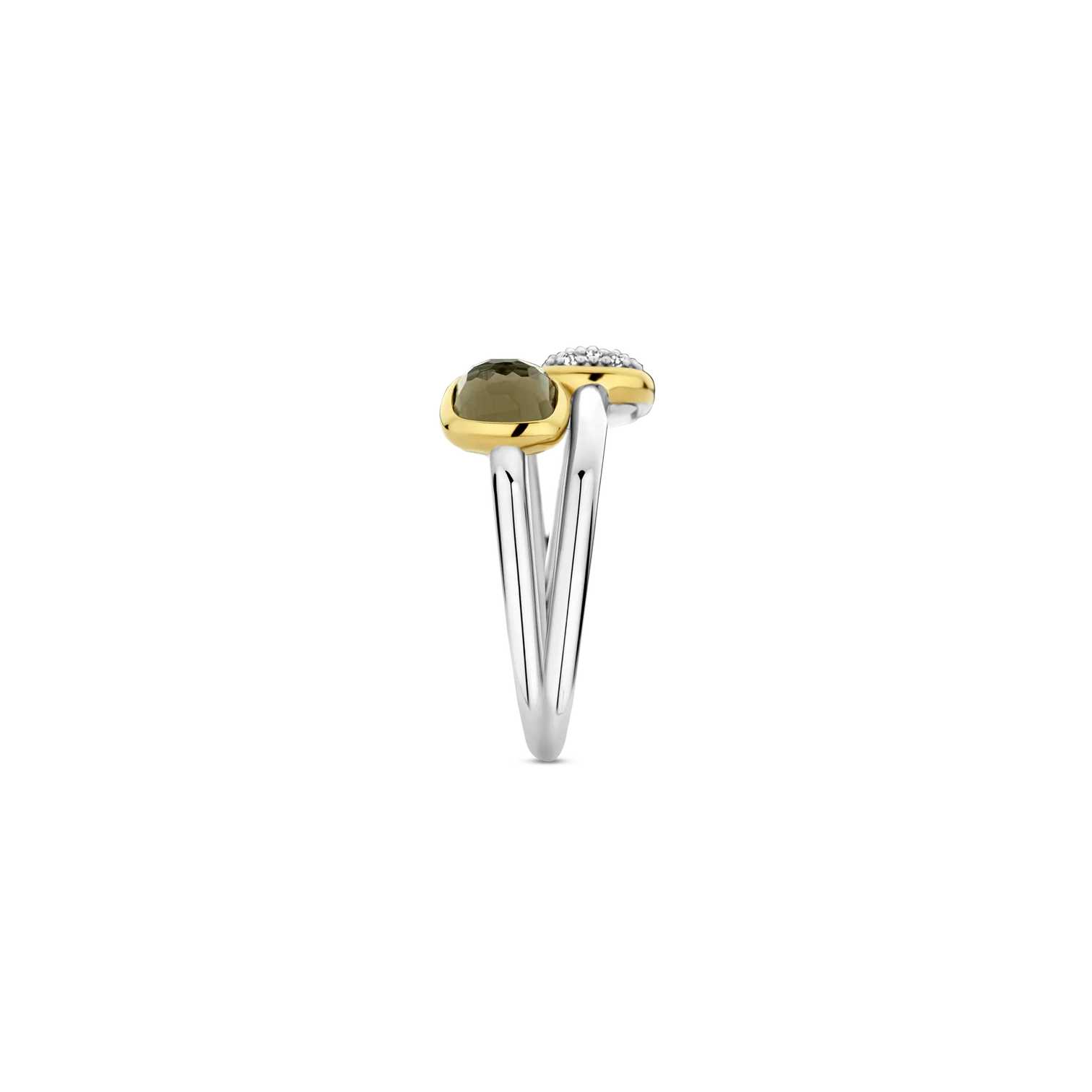 Anillo de plata bañada en oro amarillo con zirconia y perla de cristal