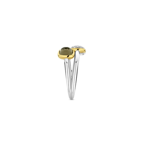 Anillo de plata bañada en oro amarillo con zirconia y perla de cristal