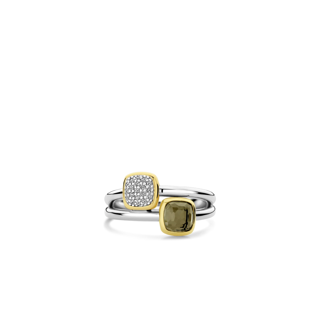Anillo de plata bañada en oro amarillo con zirconia y perla de cristal