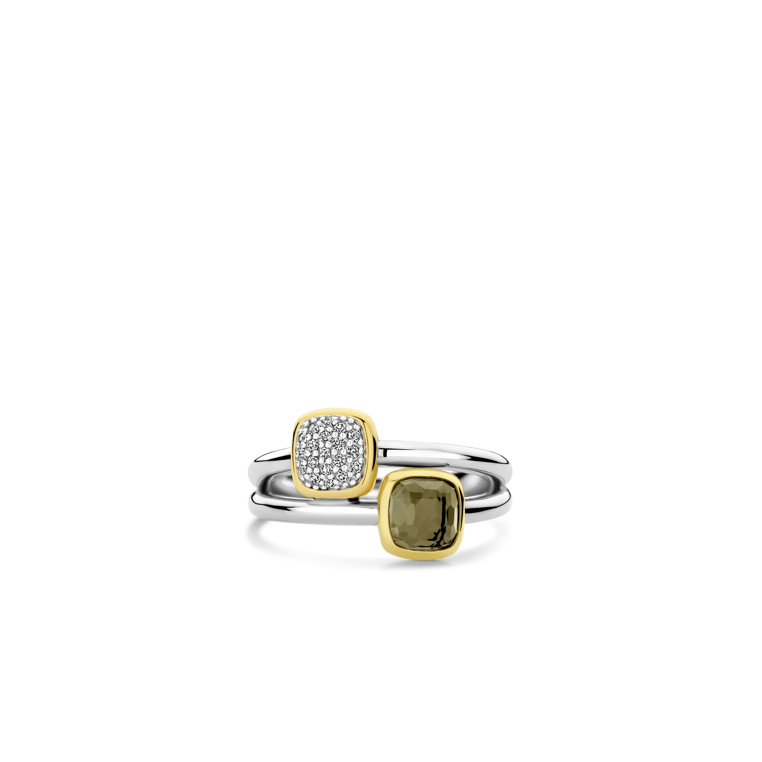 Anillo de plata bañada en oro amarillo con zirconia y perla de cristal