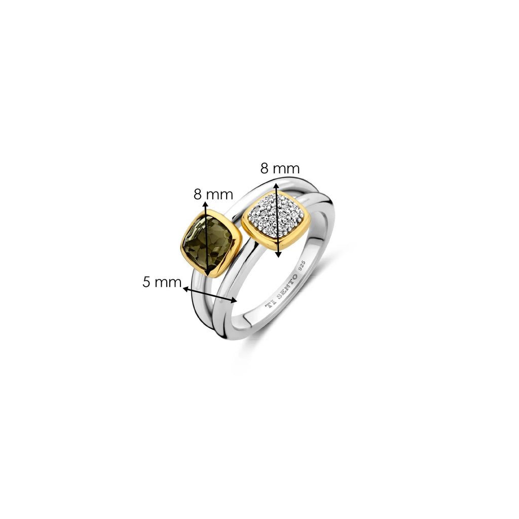 Anillo de plata bañada en oro amarillo con zirconia y perla de cristal