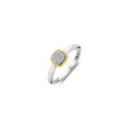 Anillo geométrico de plata bañada en oro amarillo con zirconia blanca