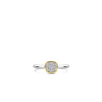 Anillo geométrico de plata bañada en oro amarillo con zirconia blanca