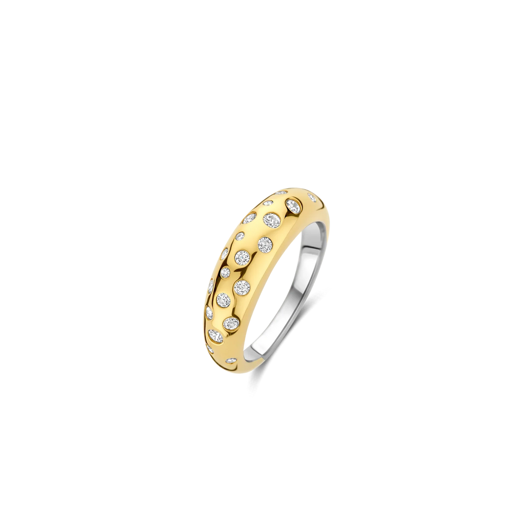 Anillo de plata bañada en oro amarillo con zirconia blanca
