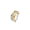 Anillo de tres bandas de plata bañada en oro amarillo con zirconia