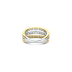 Anillo de tres bandas de plata bañada en oro amarillo con zirconia