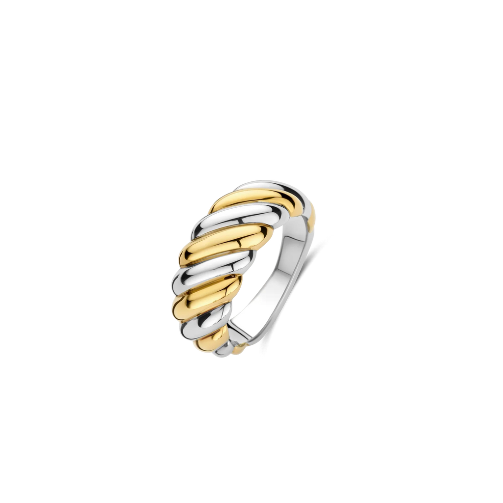 Anillo bicolor de plata bañada en oro amarillo