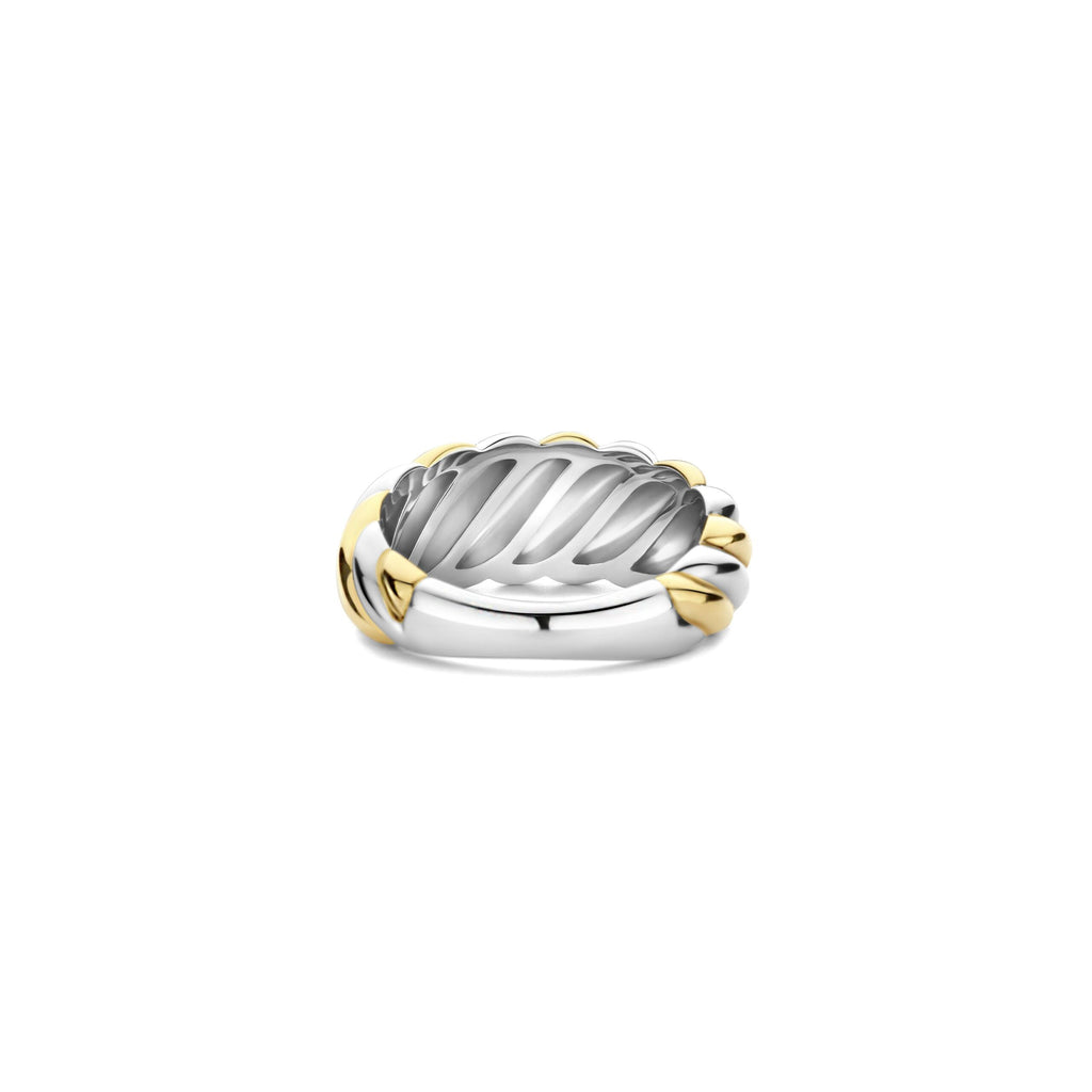 Anillo bicolor de plata bañada en oro amarillo