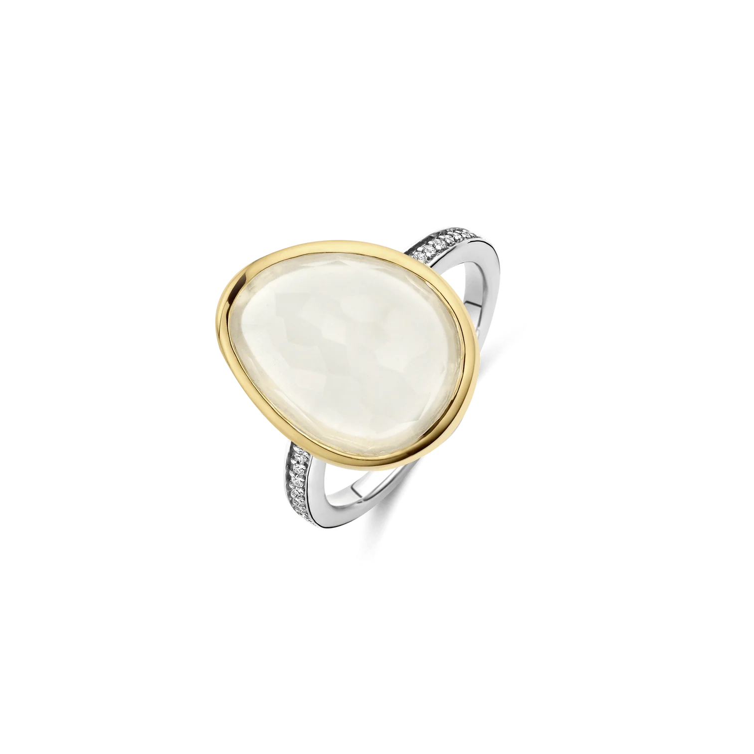 Anillo de plata con acabado platinado y nácar