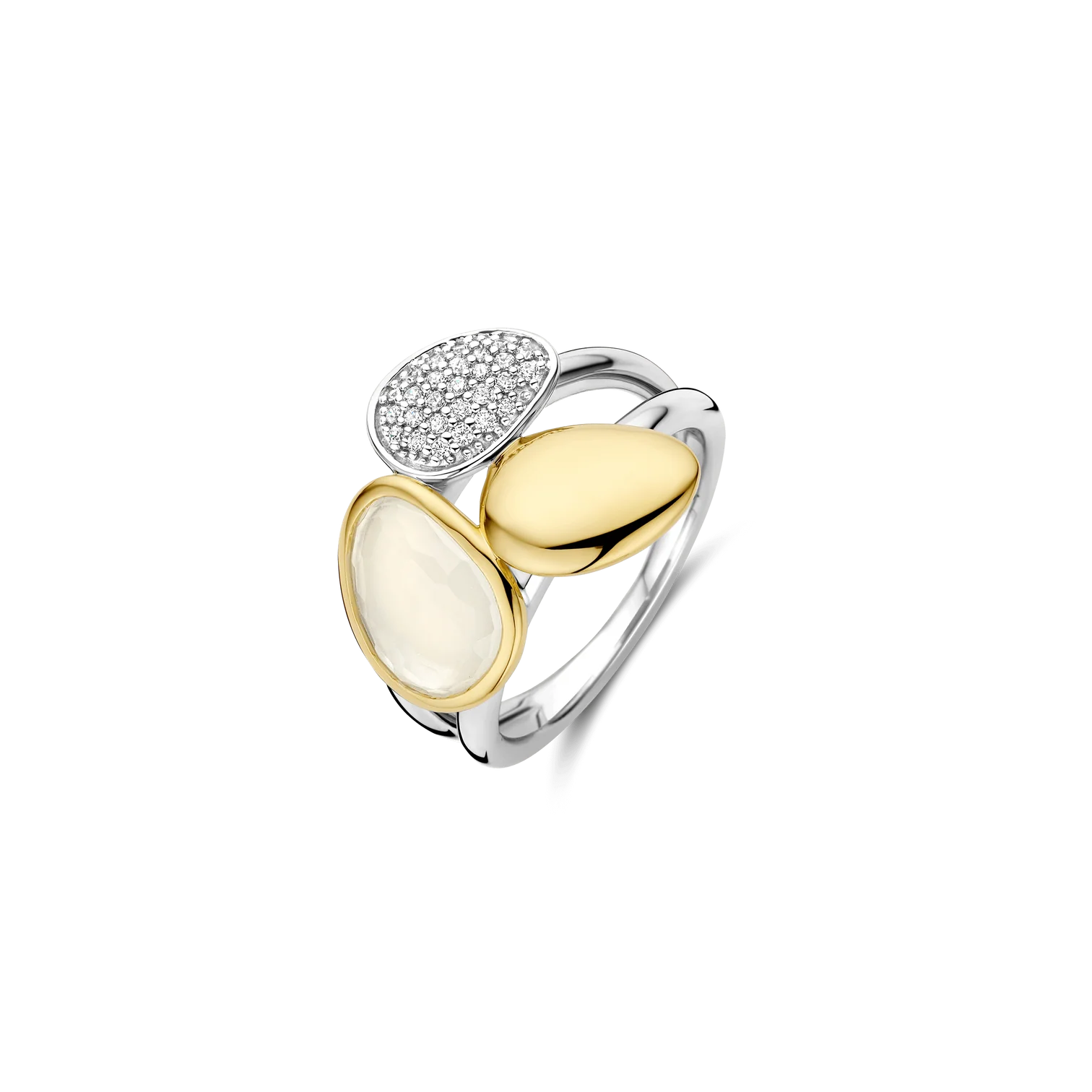 Anillo de plata con acabado platinado y nácar