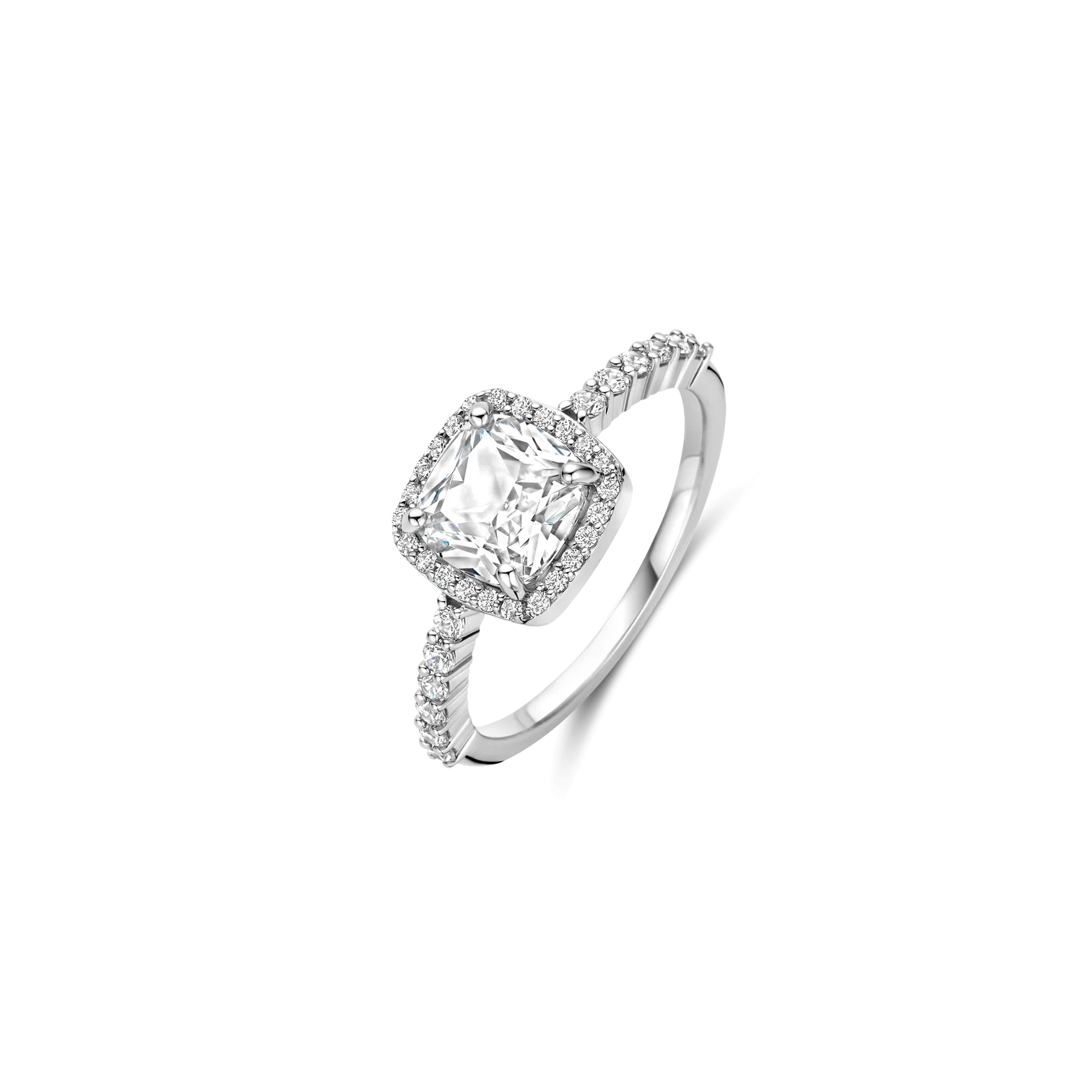 Anillo cuadrado clásico de plata con zirconia blanca