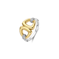 Anillo vintage de triángulos conectados de plata bañada en oro amarillo con zirconia blanca