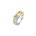 Anillo bicolor entrelazado de plata bañada en oro amarillo con zirconia blanca