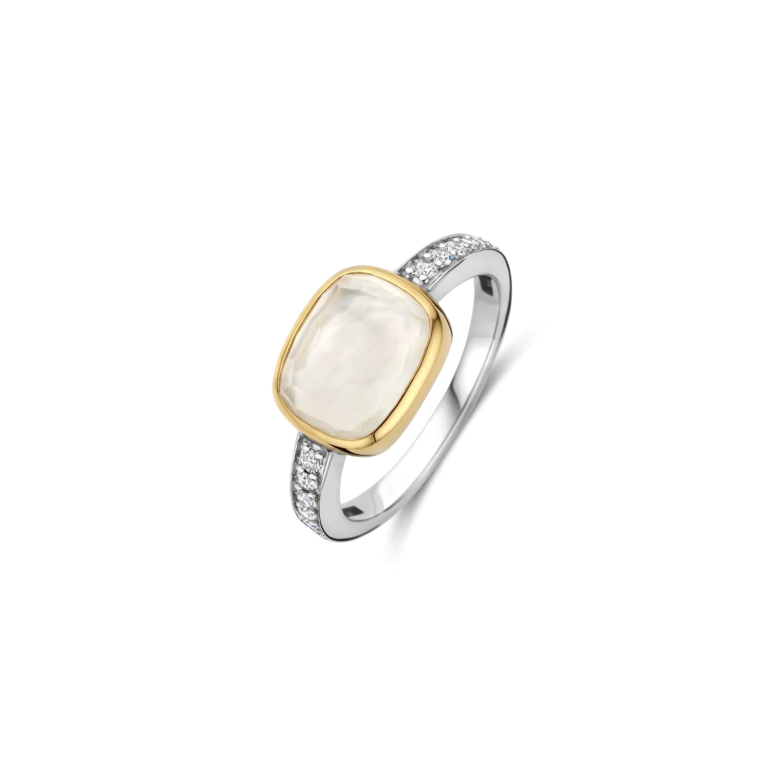 Anillo de plata con acabado platinado y nácar