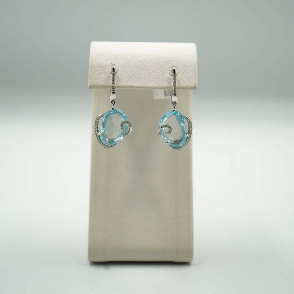 Aretes de 14K oro blanco agua marina