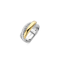Anillo cruzado de plata bañada en oro con zirconias