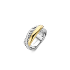 Anillo cruzado de plata bañada en oro con zirconias