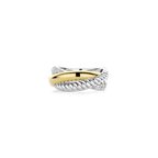 Anillo cruzado de plata bañada en oro con zirconias