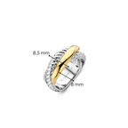 Anillo cruzado de plata bañada en oro con zirconias
