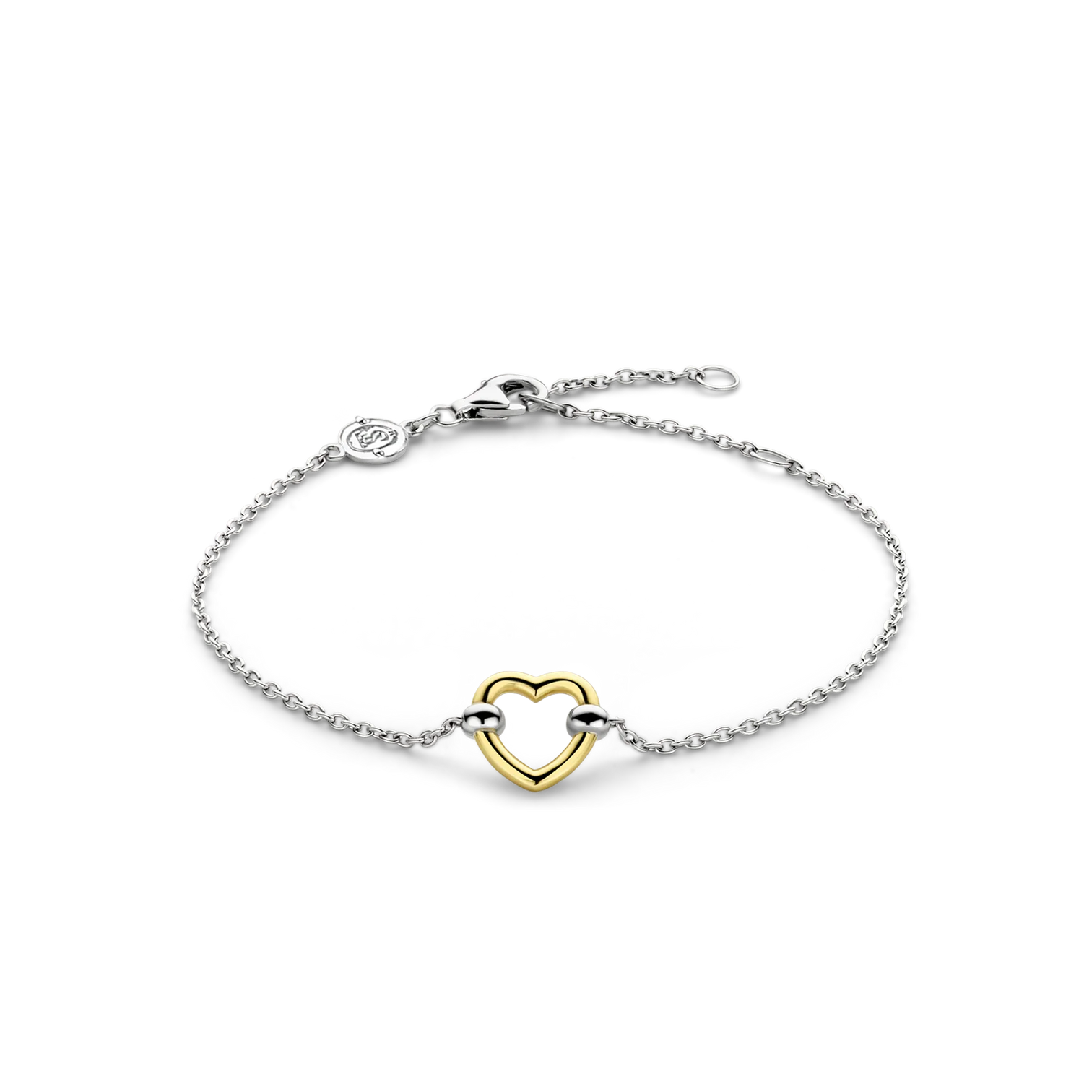 Pulsera bicolor de plata con corazón bañado en oro amarillo