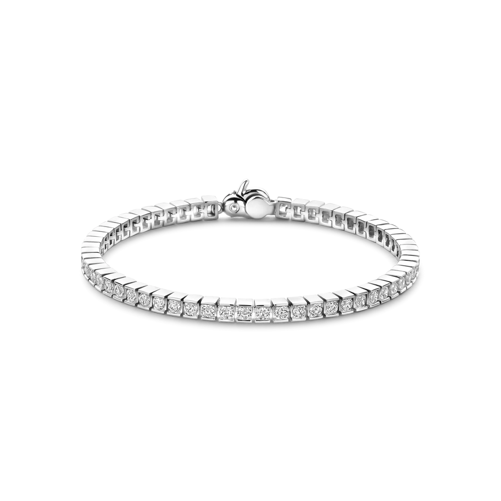 Pulsera de plata bañada en platino con zirconia blanca