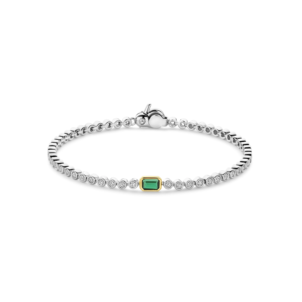 Pulsera de plata bañada en oro con zirconia esmeralda