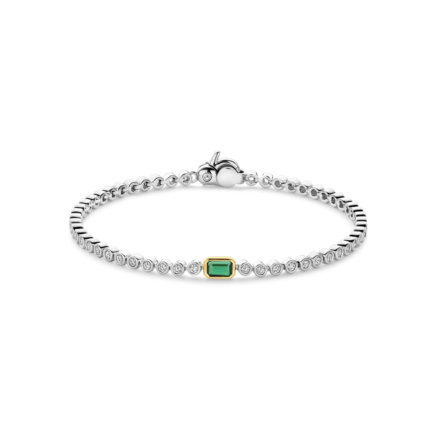 Pulsera de plata bañada en oro con zirconia esmeralda