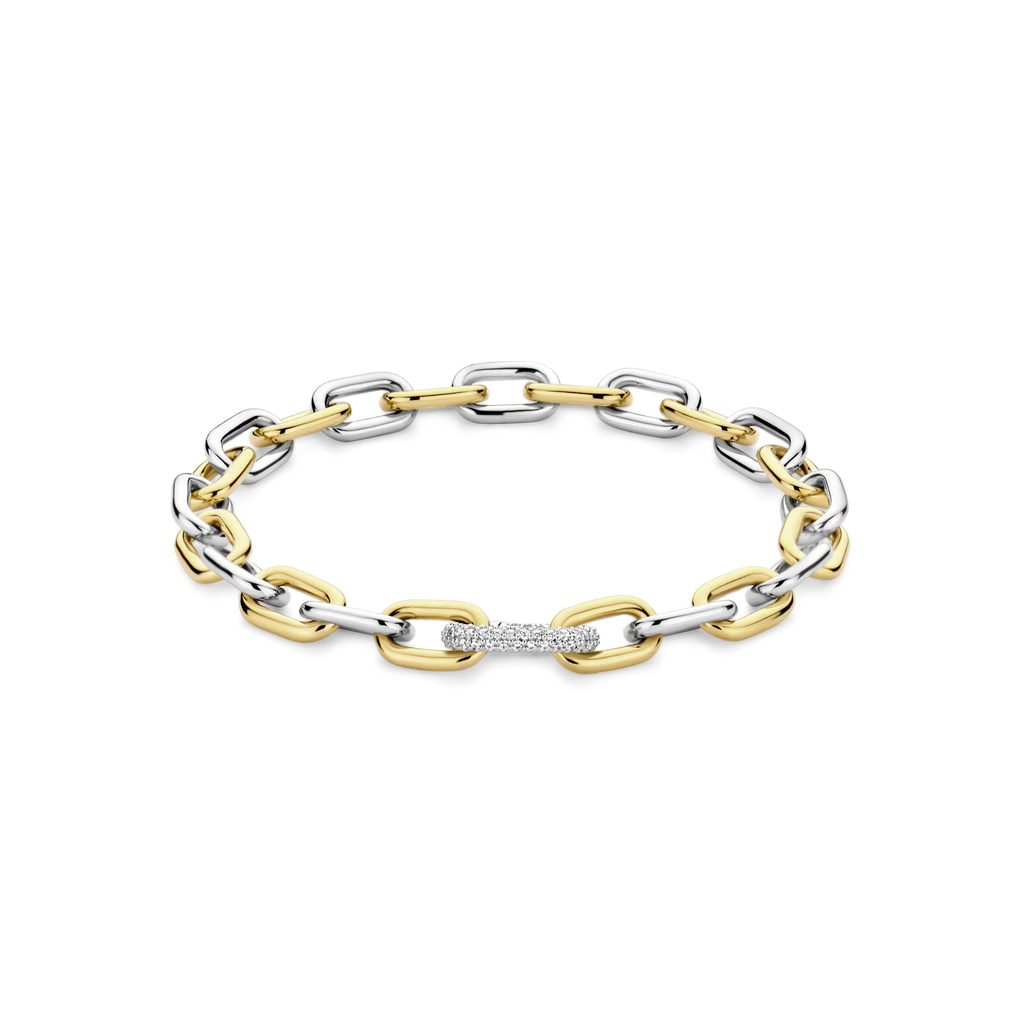 Pulsera de plata bañada en oro amarillo con zirconia blanca