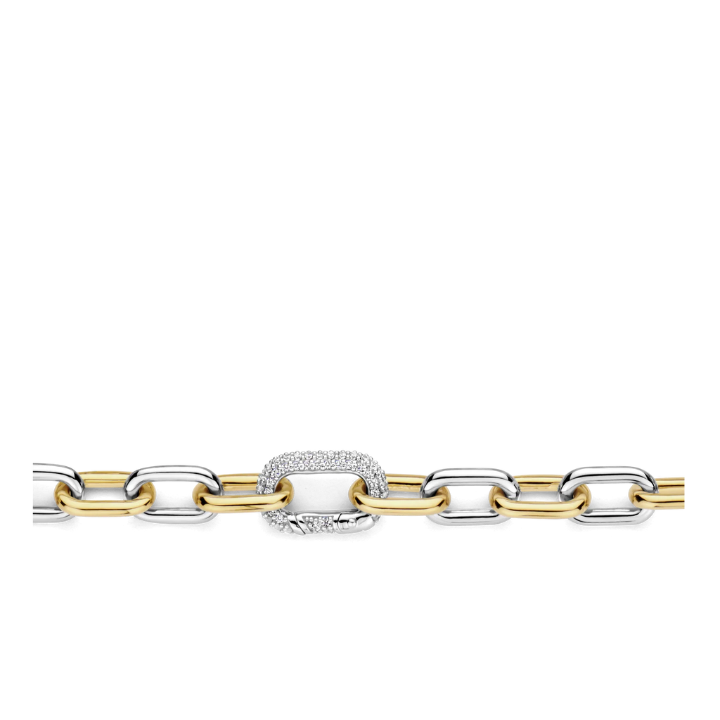 Pulsera de plata bañada en oro amarillo con zirconia blanca