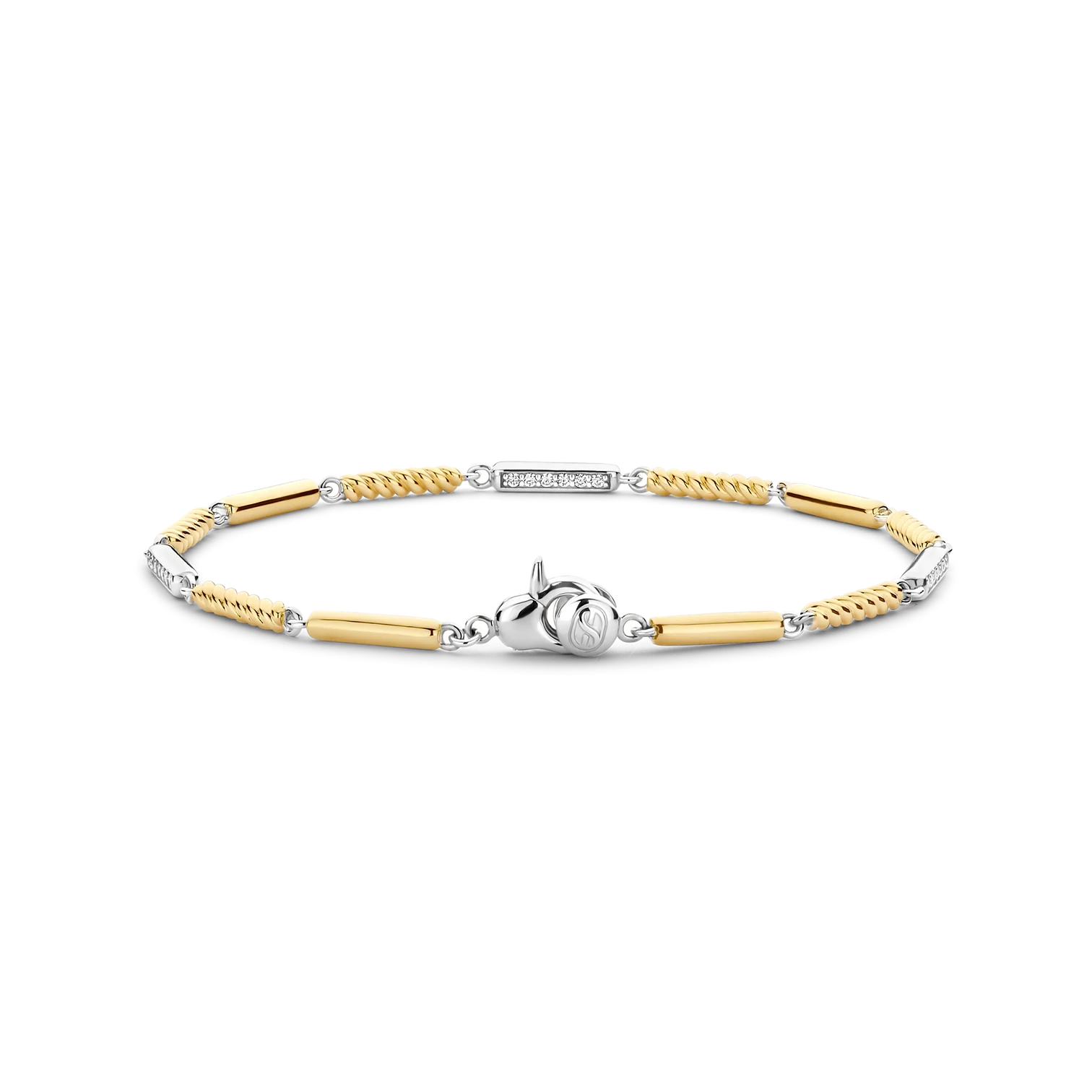 Pulsera de plata bañada en oro amarillo con zirconia blanca