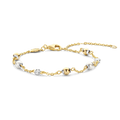 Pulsera de plata bañada en oro con dijes de perla y zirconia blanca