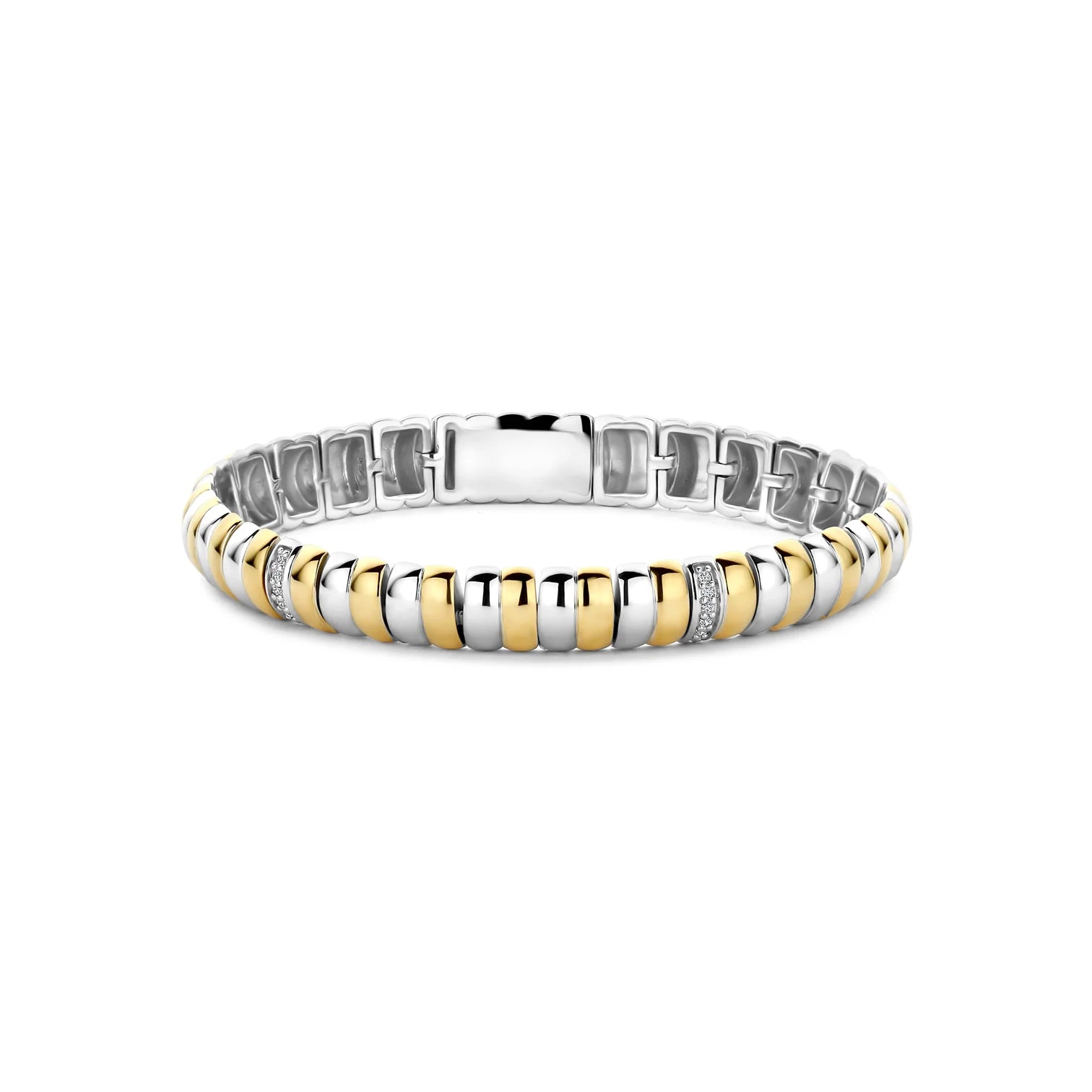 Pulsera bicolor de plata bañada en oro amarillo bicolor con zirconia blanca
