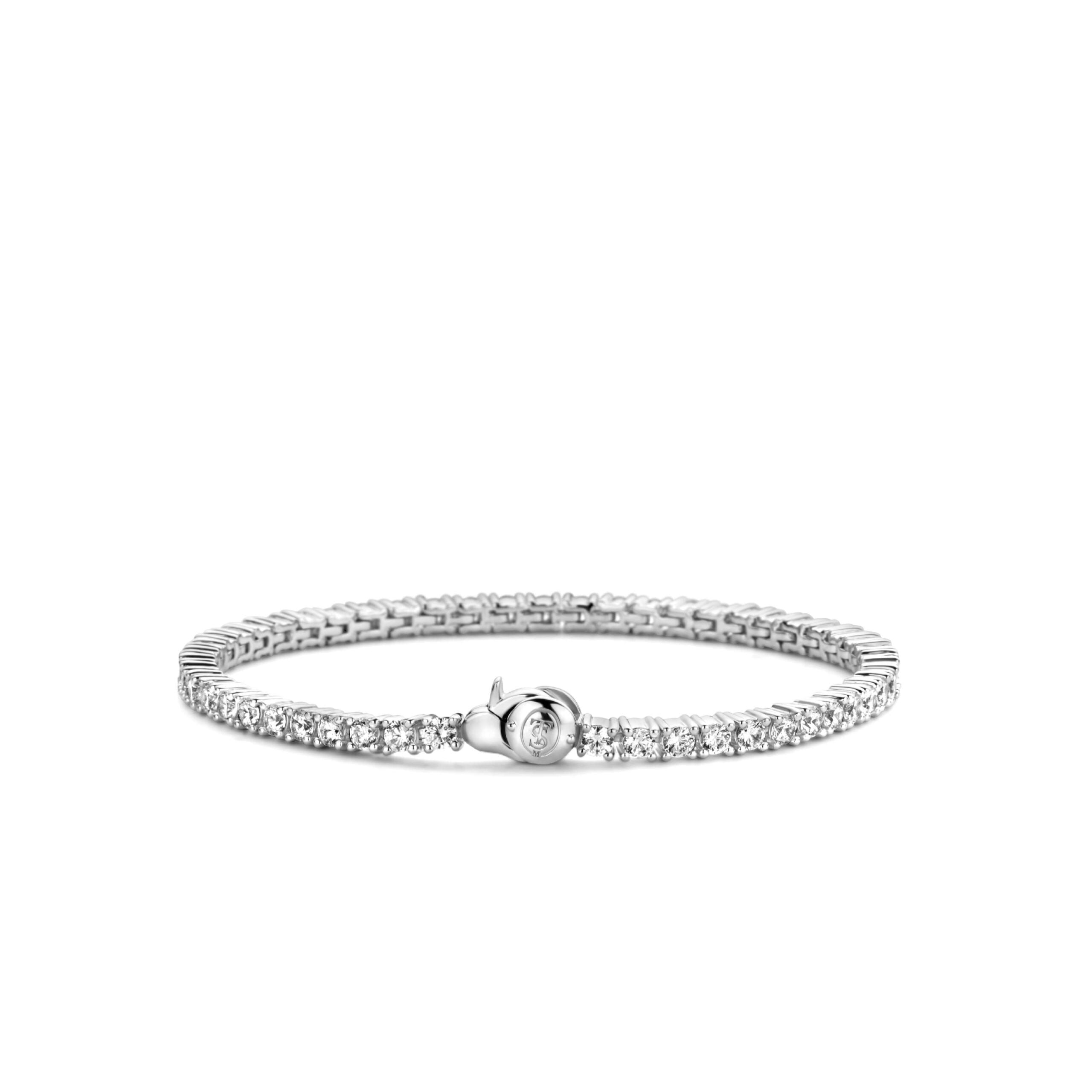 Pulsera de plata bañada en rodio con zirconia blanca