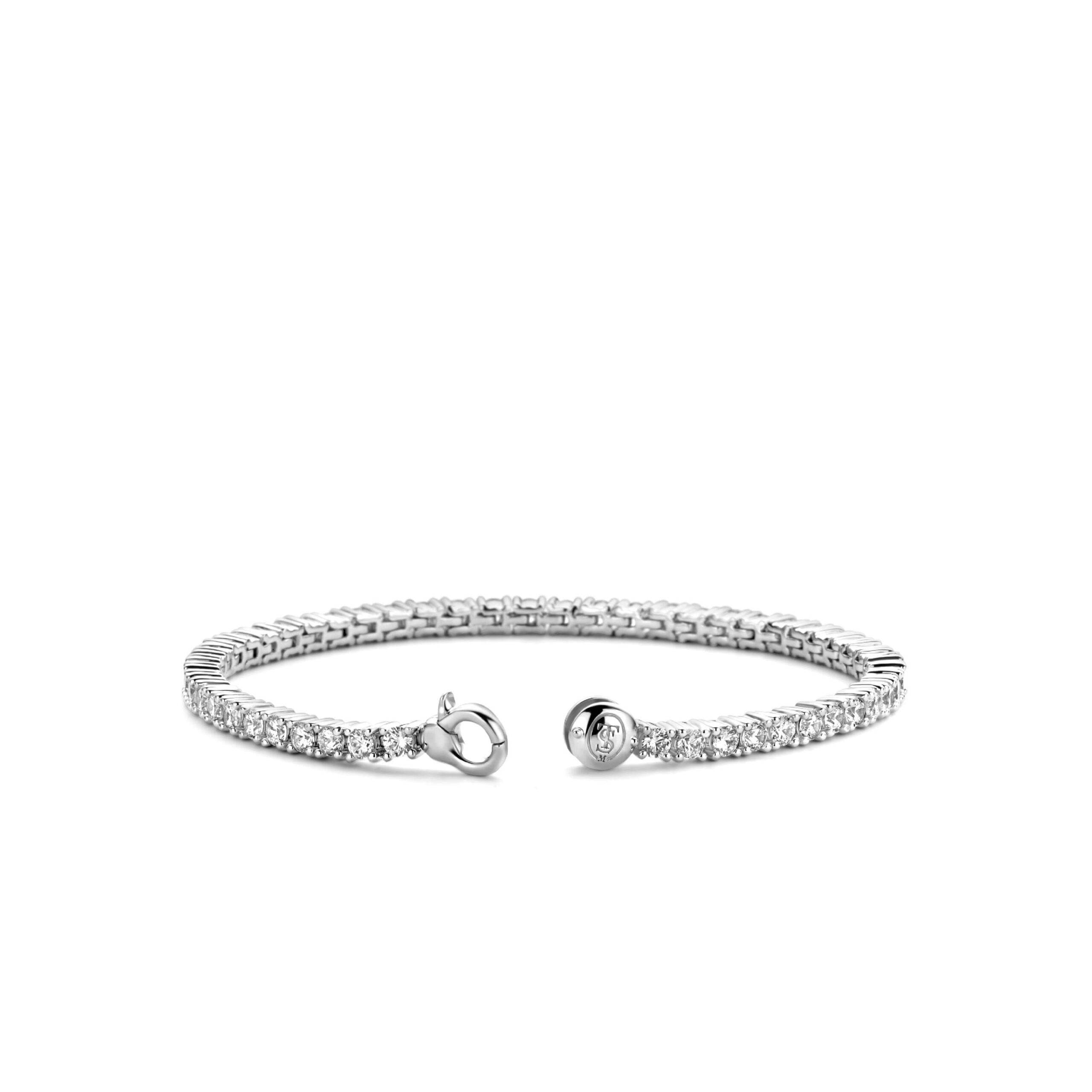 Pulsera de plata bañada en rodio con zirconia blanca
