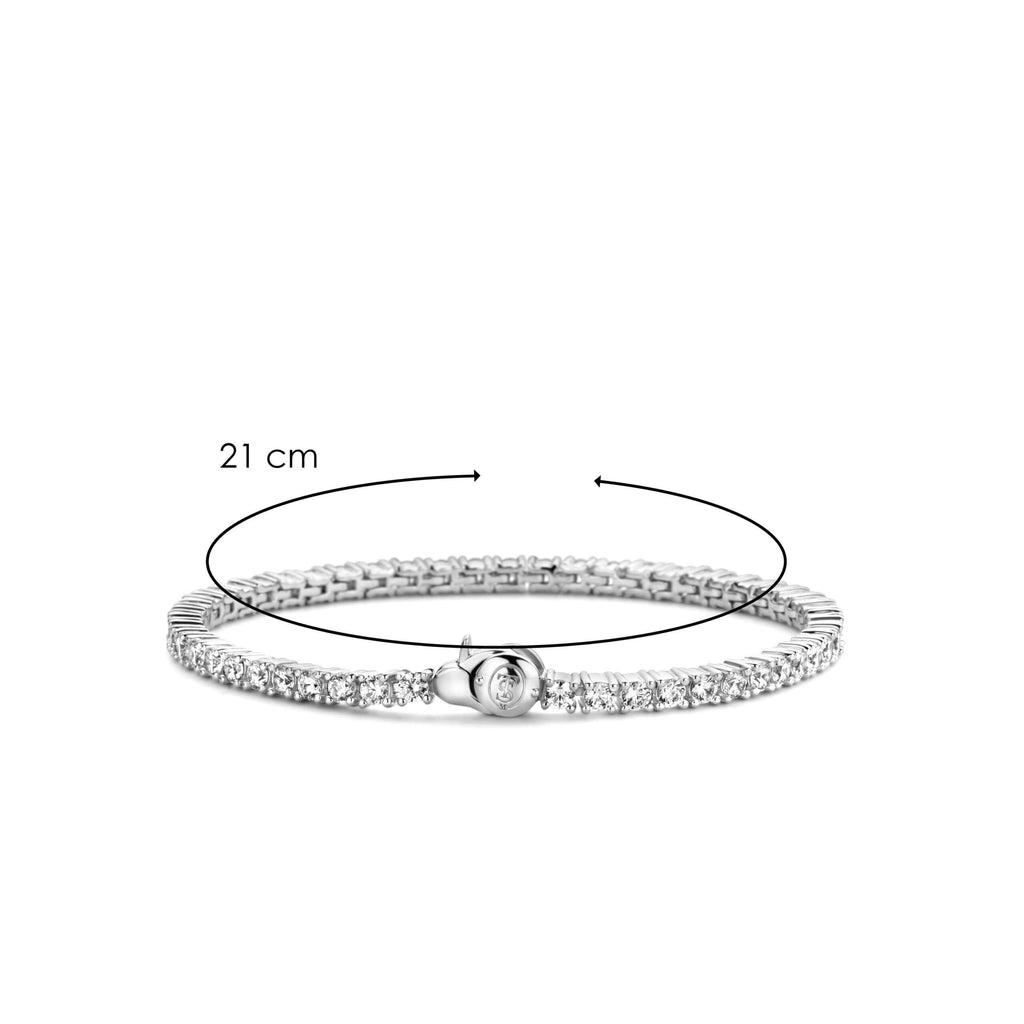 Pulsera de plata bañada en rodio con zirconia blanca