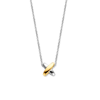Collar cruz bicolor de plata con baño de platino y oro amarillo