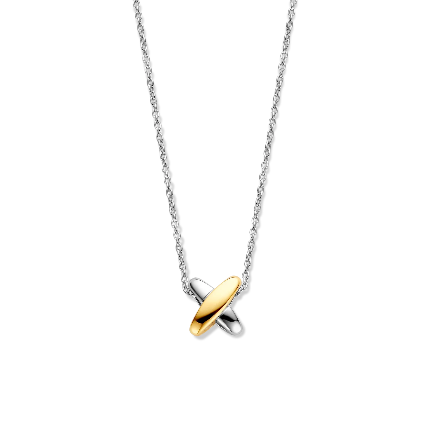 Collar cruz bicolor de plata con baño de platino y oro amarillo