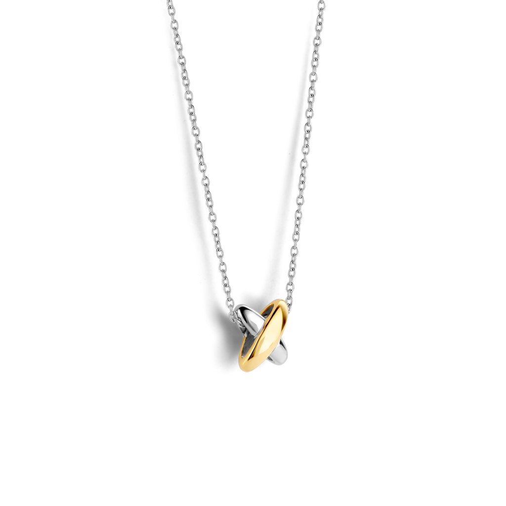 Collar cruz bicolor de plata con baño de platino y oro amarillo