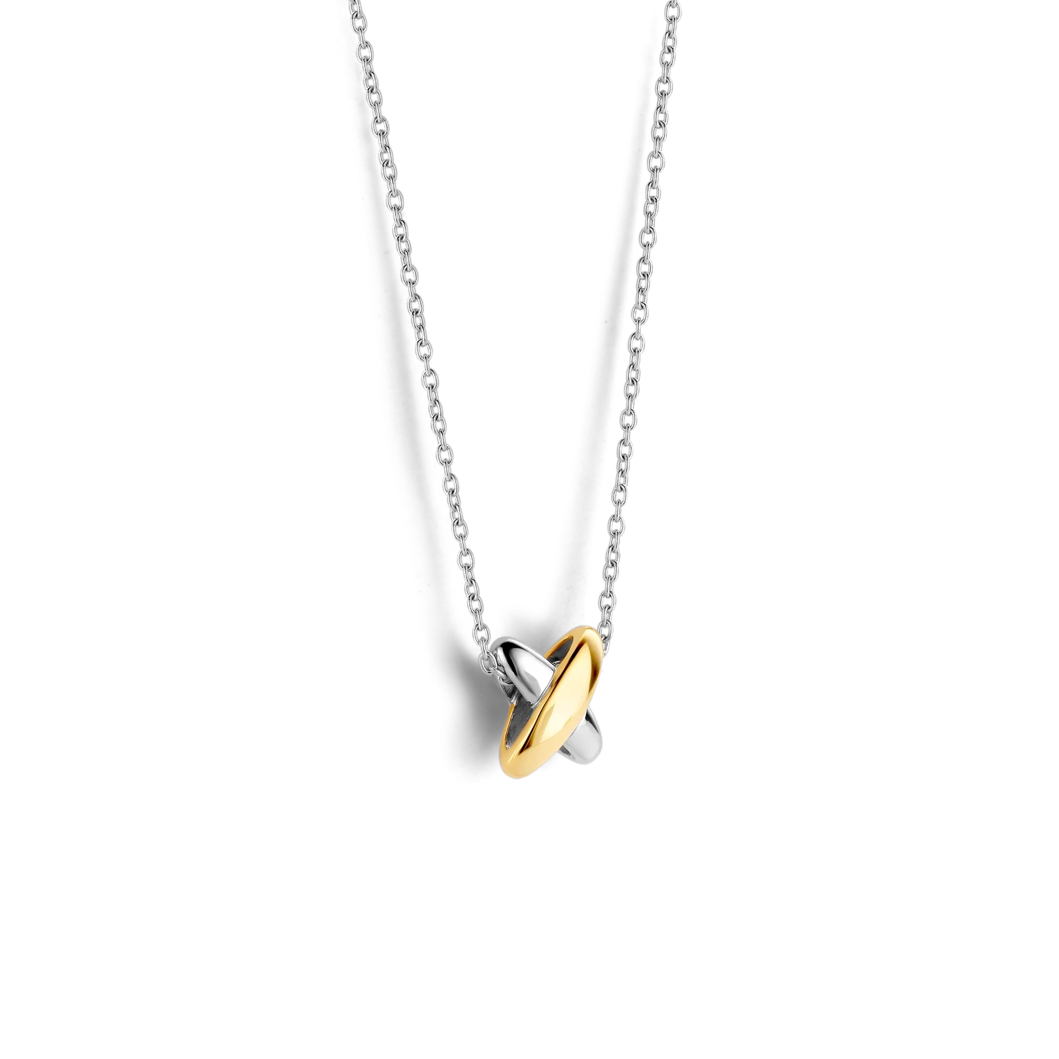 Collar cruz bicolor de plata con baño de platino y oro amarillo