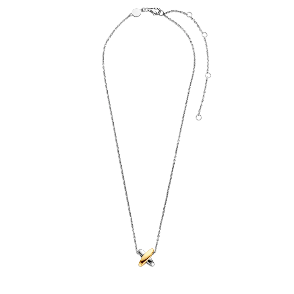 Collar cruz bicolor de plata con baño de platino y oro amarillo