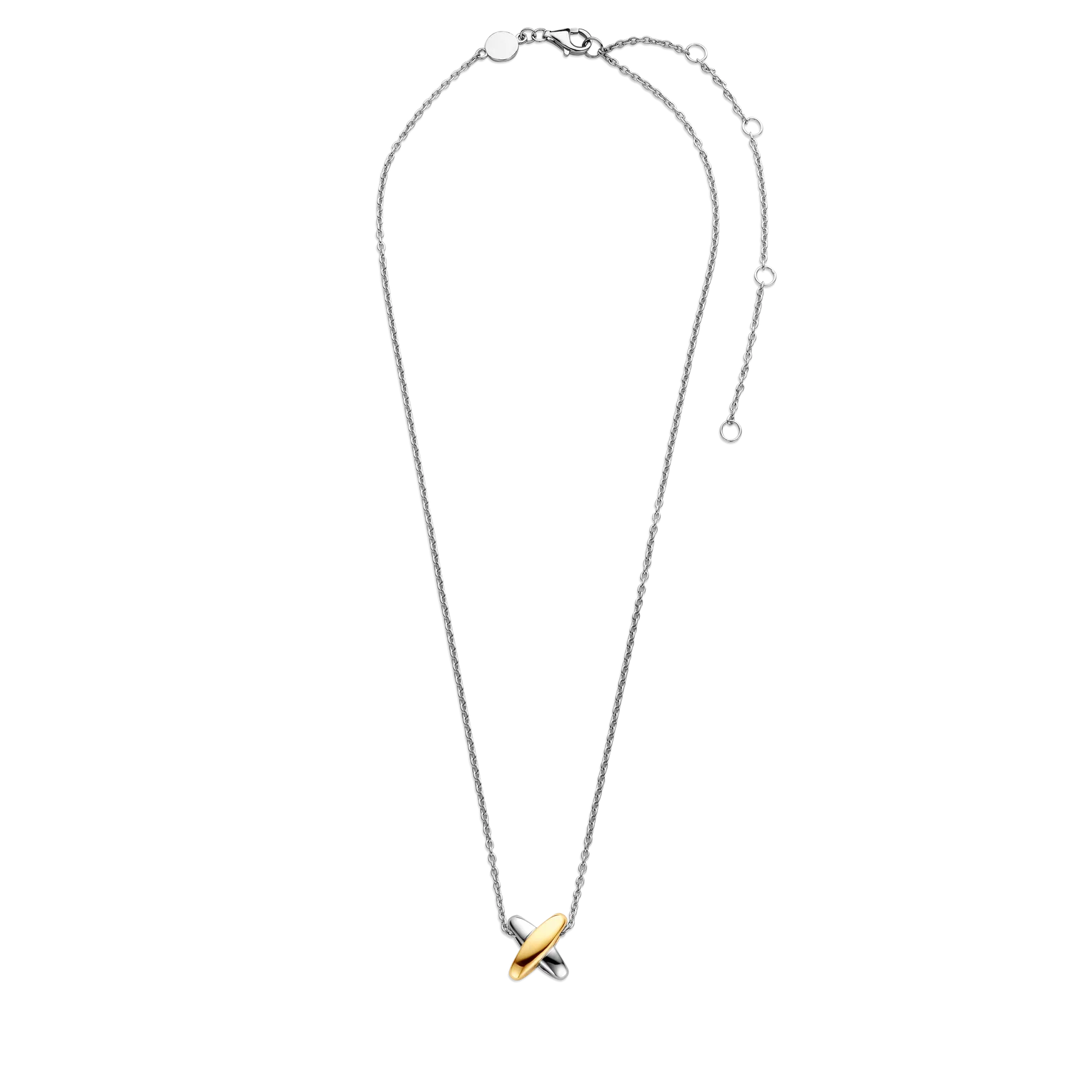 Collar cruz bicolor de plata con baño de platino y oro amarillo